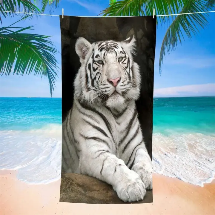 Toalla de piscina de secado rápido, ligera, absorbente, de microfibra con estampado de leopardo, tigres de playa, perfecta para hombres y mujeres - 1