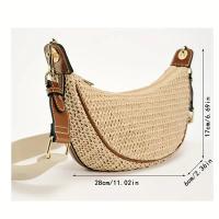 Bolso Crucero de Tejido Ligero Correa Ajustable Desmontable, Cierre de Cremallera, Lining de Goma y Poliéster, Marrón/Negro Bolso de Mano Casual para Mujeres en Primavera-Verano - details 2
