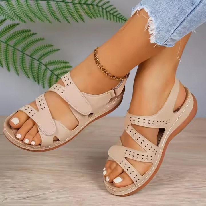 Sandalias de tacón de cuña para mujer, zapatos informales con plataforma y Punta abierta, Sandalias cómodas con correa en el tobillo - 1