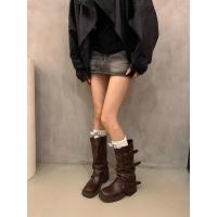 Botas Retro Nicho Talón Grueso, Botas Medias y Altas, Estilo Vaquero Occidental, Botas de Caballero, Otoño Temprano, Botas de Mujer Francesa - details 26