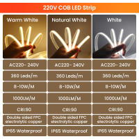 Tira de luces LED COB regulable para decoración exterior, cinta Flexible de luz FOB, resistente al agua, 220V, 360Leds/M RA 90, alto brillo, 3000K, 4000K, 6000K - details 13