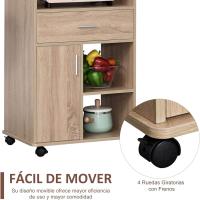 Cocina para Microondas Estante de Almacenamiento con 4 Ruedas y Frenos Cajón Abierto con Puerta - details 7
