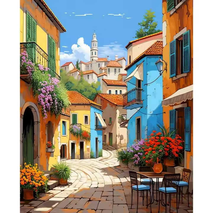 RUOPOTY-pintura acrílica por números para adultos, paisaje de edificios coloridos, Kit de dibujo, regalo de decoración del hogar - 1