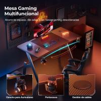 Gaming 120 x 60 cm Gaming Fibra Carbono Ergonómica Ornador Alfombrilla ratón Portavasos y Gancho Auriculares Negro - details 4