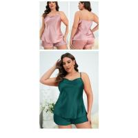 Conjunto de pijama de tirantes sueltos de seda sintética de talla grande para mujer con pantalones cortos para estar en casa en verano - details 4