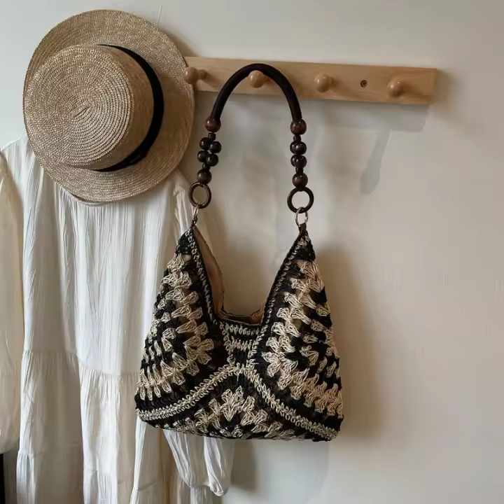 Popular Beach Vacation Nuevo bolso de hombro tejido versátil para mujer, bolso portátil. - 1