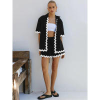 Conjunto de dos piezas de camisa de manga corta con botones y pantalones cortos holgados casuales de moda para mujer, primavera verano. - details 20