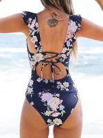 Bañador para Mujer Volante Cuello en V Fruncido Traje de Baño de Una Pieza - details 26