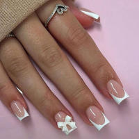 24pcs Uñas Postizas Blancas Medianas Estilo Francés Falsas Desechables Y Reutilizables Con Pegamento De Gel Y Herramienta Para Empujar Cutículas Adecuadas Para Niñas Y Mujeres - details 0