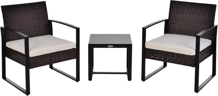 Conjunto de Mesa y Sillas de Jardín al Aire Libre Juego de 3 Piezas Sillas de Ratán - 1