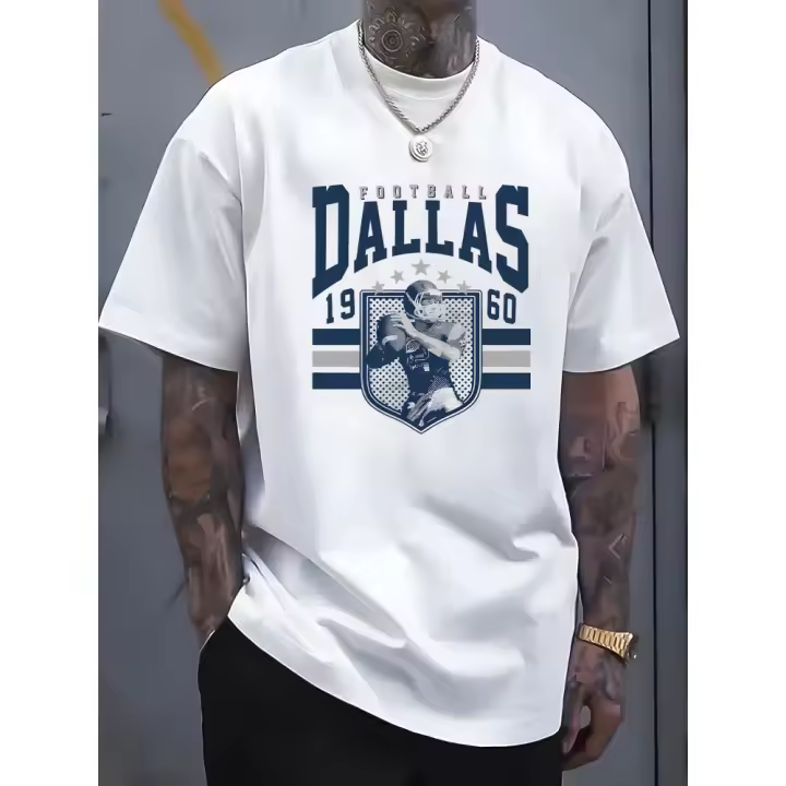 Camisetas de Hombre Impresas con Letras DALLAS Diseño de Patrón Novedoso, Cómodas y Casuales para el Verano - 1