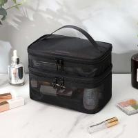 Bolsa organizadora de maquillaje grande para mujer, almacenamiento de cosméticos de viaje de malla transparente a la moda, artículos de tocador de 1/2/3 capas - details 3