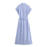 2025 verano nuevo estilo europeo y americano mezcla de lino a rayas cinturón Midi decoración vestido falda corta ropa - details 2