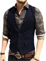 Chaleco de traje para hombre, chaleco informal de lana de tweed con cuello en V, chaleco formal de negocios para padrino de boda para verde/negro/marrón/café - details 5