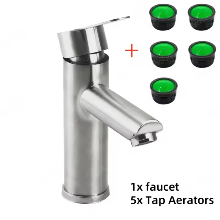 Grifo de cocina de acero inoxidable, grifo de agua fría y caliente, grifos de lavabo, juego de accesorios para bañera y baño, mezclador de baño y fregadero - 1