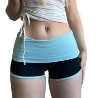con pantalones cortos de mujer con diseño de tela contrastante, pantalones cortos deportivos casuales versátiles, diseño de ropa de tiro medio, , - details 0