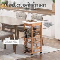 Carrito Cocina Ruedas Multiusos Cajón 4 Cestas Extraíbles Metal y Bastidores Laterales 47x37x83 cm Mara Natural - details 5