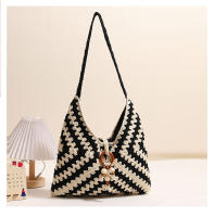 Bolso de algodón tejido de un solo hombro estilo étnico, bolso de paja, bolso de playa para vacaciones, bolso versátil para mujeres - details 4