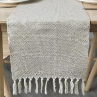 Camino de mesa tejido para boda, mantel de algodón con borlas, estilo granja, para fiesta, cocina, comedor - details 2
