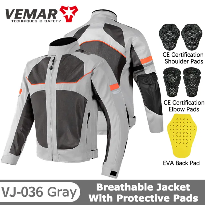 Chaqueta de Moto Transpirable VEMAR Anti-caída, Resistente al Desgaste, Tejido Reflectante con Almohadillas Protectoras CE Cierre de Cremallera Estilo Redondo Tallas S-4XL - 1