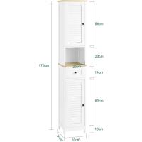 Armario para baño Alto Mueble Columna de Baño Estanterías de Baño con 2 Puertas y 1 Cajón Blanco - details 19