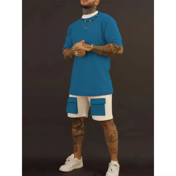 Conjunto de verano para hombre, conjunto de 2 piezas, camiseta de manga corta y pantalones cortos - 1