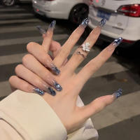 24 piezas en una caja de acabado diamante azul brillante usando uñas parches - details 1