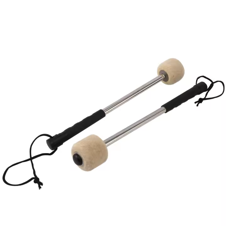2 mazos de bombo con cabeza de fieltro, mazos de percusión, palos de timbales con mango de acero inoxidable, color blanco - 1