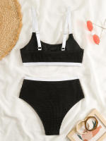 Conjunto de Bikini de cintura alta para mujer, traje de baño de color naranja liso, bañador de playa, Verano - details 2