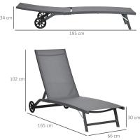 Sillones de Jardín Exterior de Aluminio Reclinables, Ajustables, 5 Niveles, Ruedas, Playa Piscina - details 4