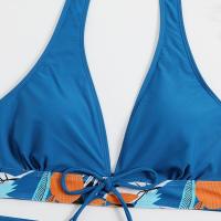 Bikini abierto con estampado de hojas retro en talla grande, conjunto de traje de baño de dos piezas con correas estables para mujer - details 54