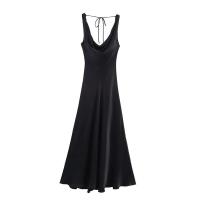 Vestido largo holgado de verano 2025 con textura satinada, sin mangas, con encaje en la espalda, estilo elegante, novedad en ropa de mujer. - details 1