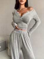 Nuevo Conjunto de Moda de Temporada Corta 2025 Camiseta de Manga Larga, Pantalones de Pierna Ancha, Cuello en V - details 4