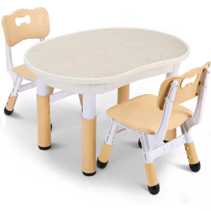 Infantil con 2 Sillas, Mesa y Sillas Infantiles con Forma de Cacahuete, Altura Ajustable, Mesa de Pintura para Niños, Juego de Mesa y Silla Infantil para Guardería y Jardín de Infancia, Amarillo - 1