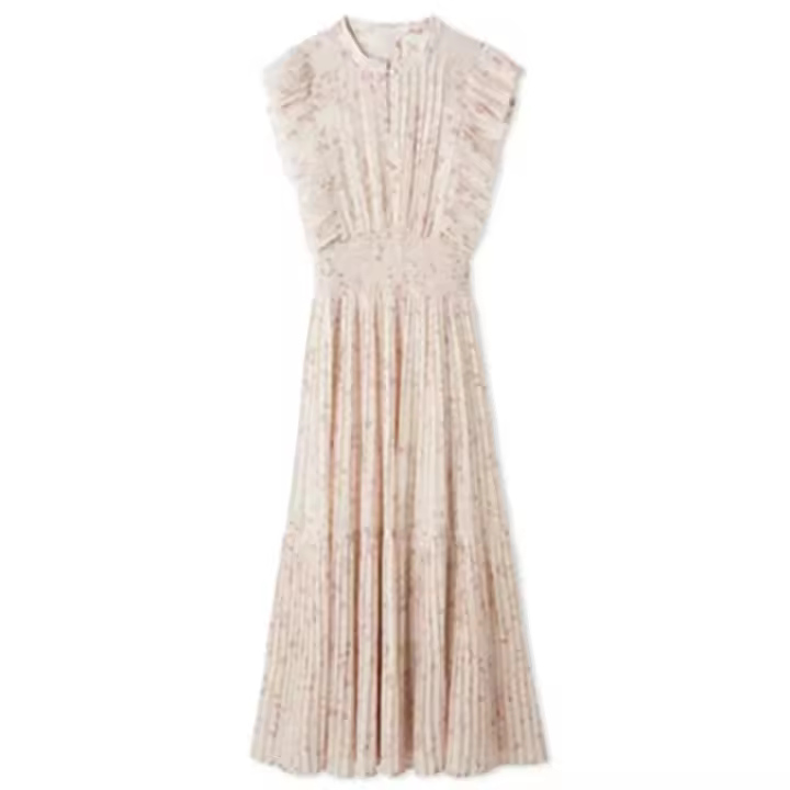 Vestido plisado con mangas voladoras florales estampadas para mujer - 1