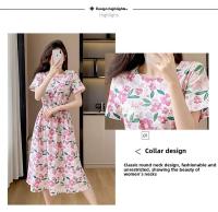 Elegante Vestido de Verano de Largo Medio Manga Corta, Estampado Floral, Vestido Liso Adelgazante - details 1