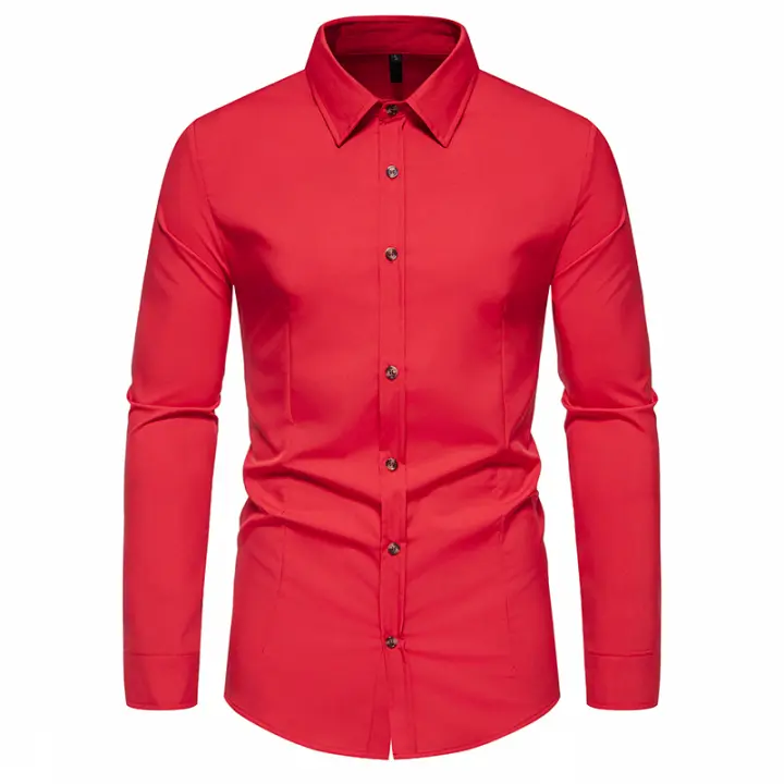 Camisa de manga larga con botones para hombre, camisa informal de negocios, Color sólido, cómoda, Social, Oficina, blusa blanca y negra, moda de otoño - 1