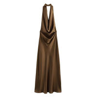 Vestido largo de satén sin mangas para mujer, casual Tre con escote grande y espalda abierta, fruncido, verano - details 7