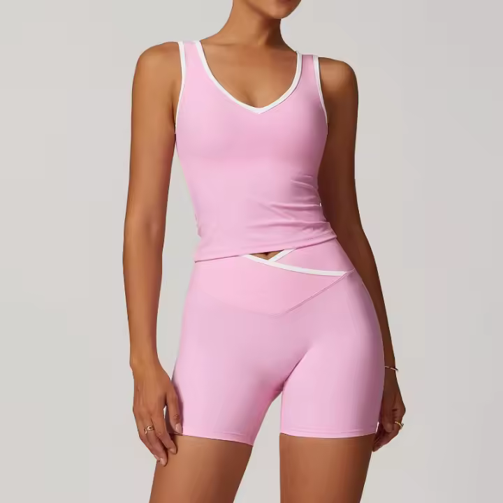Conjunto deportivo cruzado de cintura alta para mujer, traje corto sin espalda, ajustado, desnudo, para Yoga, correr, Fitness - 1