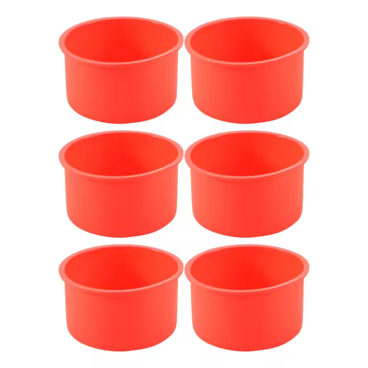Mini moldes de silicona para pasteles, sartén antiadherente redonda de 4 pulgadas, utensilios para hornear, sartén reutilizable, rojo, juego de 6 - 1