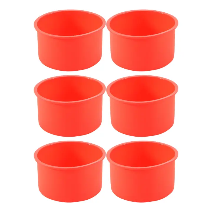 Mini moldes de silicona para pasteles, sartén antiadherente redonda de 4 pulgadas, utensilios para hornear, sartén reutilizable, rojo, juego de 6 - 1