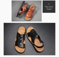Sandalias planas de cuero para hombre con correa ajustable de doble propósito, cómodas sandalias de playa antideslizantes con punta abierta - details 3