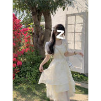 Vestido de manga corta con cuello cuadrado estilo socialité francés para mujer en verano de 2025, con cintura delgada y un sentido de princesa - details 4