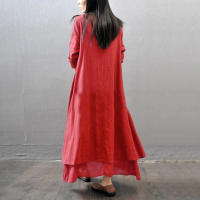 Anself primavera moda mujer Casual vestido suelto Color sólido manga larga vestidos de mujer de gran tamaño talla grande Boho largo Maxi vestido - details 12