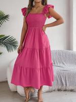 Escote cuadrado de verano con mangas anchas y pliegues, vestido informal de algodón transpirable para playa o uso diario, estilo bohemio - details 4