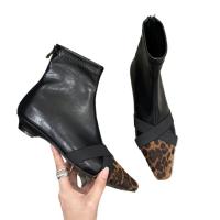 Botines de punta cuadrada para mujer, zapatos elegantes de tacón bajo a la moda, botas cortas simples delgadas - details 1