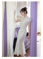 Elegante Vestido de Bordado de Alta Gama Estilo Chino 2025 Otoño Falda Cheongsam de Compromiso de Cola de Pescado - details 2