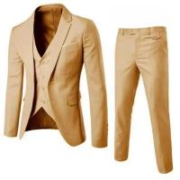Traje elegante de tres piezas para hombres, traje ajustado de un solo botón, negro, fiestas, negocios, bodas - details 4