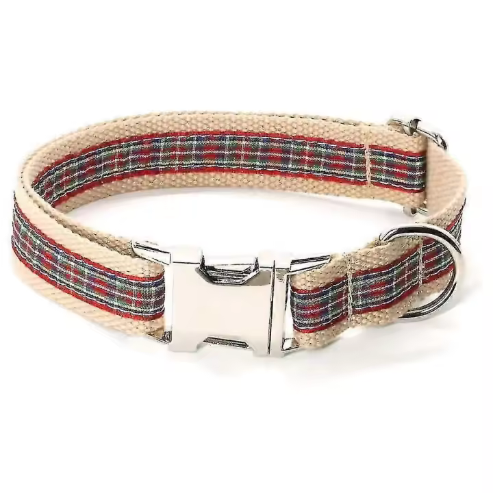 Collar de perro de lona a cuadros para perros, niña y niño, tamaño ajustable - 1