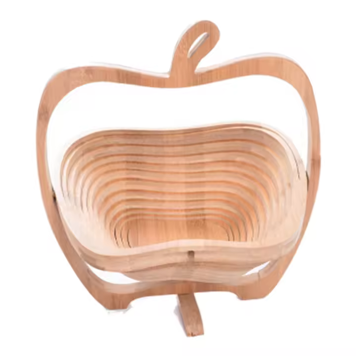 Cesta plegable en forma de manzana, soporte para cuencos de frutas, tabla de cortar, cuenco de fruta de madera de bambú - 1